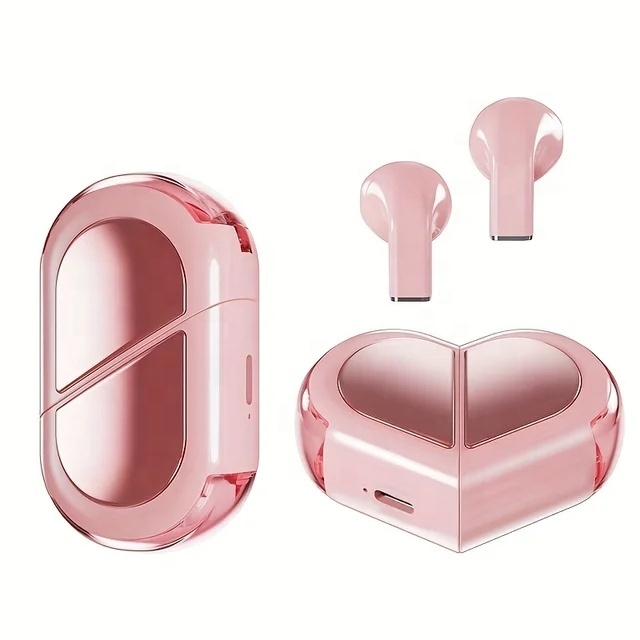 K520 Mini Heart Shaped Wireless Cell Phone Earbuds TWS Stereo Earphone LED ANC Waterproof In-Ear Headphone Headset for Kids Girl