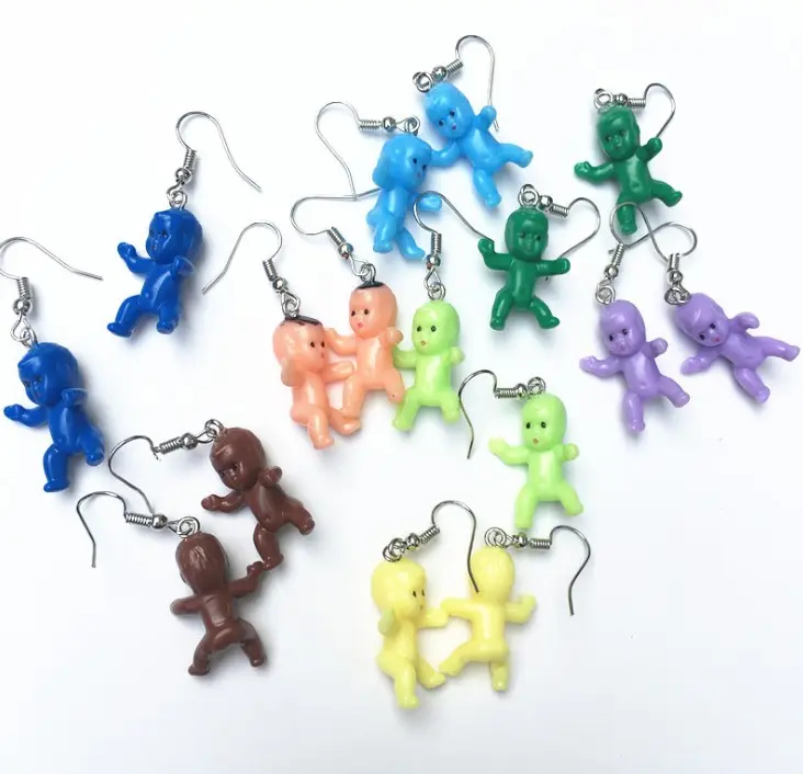 Schattige Kleur Baby Pop Oorbellen Voor Vrouwen Meisje Kawaii Mini Baby Kids Speelgoed Handgemaakte Hars Bengelen Oorbellen Schattige Sieraden