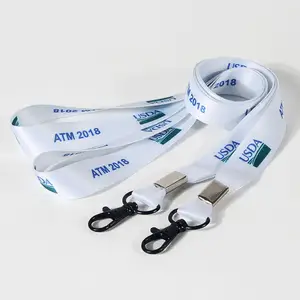 Customized neck lanyard with woven logo and metal bulldog clip for trade shows