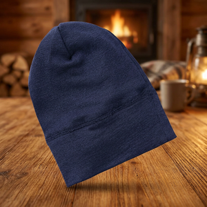 Bonnet bleu marine unisexe en tricot couleur unie, style décontracté, chaud pour l'hiver, avec revers souple - Product Image 3