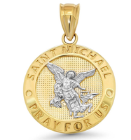 Pendentif Saint Michel Archange en laiton gravable sur mesure, plaqué or 14 carats, bicolore, rond, amulette religieuse, collier pour homme