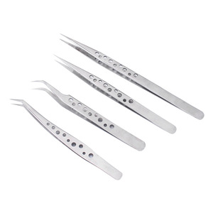 Pinzas de acero inoxidable de alta precisión con nueve orificios, pinzas de punta puntiaguda y curvada para reparación electrónica, pinzas esmeriladas con orificios. - Product Image 1