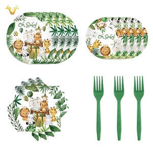 Ensemble de vaisselle jetable sur le thème des animaux de la <span class=keywords><strong>jungle</strong></span> : serviettes en <span class=keywords><strong>papier</strong></span>, gobelets en <span class=keywords><strong>papier</strong></span>, assiettes en <span class=keywords><strong>papier</strong></span>, nappes, couteaux, fourchettes, cuillères, articles jetables ZT310 - Product Image 2