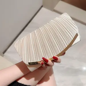 Pleated Ladies Evening Bag Clutch Purses Party Handbags Wedding Bag Purse Messenger Bag for Women Candy Polyester 20*5*13cm