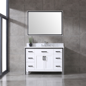 Industrial <b>White</b> Wooden Freestanding Bathroom Vanity Marble Wash Basin Cabinet with Black <b>Frame</b> <b>Mirror</b> Home Hotel Use - Product Image 1