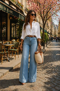 Jeans <span class=keywords><strong>de</strong></span> <span class=keywords><strong>Mujer</strong></span> <span class=keywords><strong>de</strong></span> Cintura Alta, Corte Holgado, Estilo Vintage, Pantalones Vaqueros Acampanados para Uso Diario en la Calle, Estilo París - Product Image 6