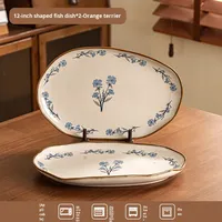 Ensemble de bols et d'assiettes en céramique de style japonais de haute qualité, motif végétal, passe au micro-ondes, utilisation domestique, cadeau de pendaison de crémaillère