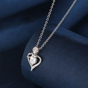 F.<span class=keywords><strong>ZENI</strong></span> Fashion 925 Sterling Silver Blue White Red Zircon Heart Rose Pendant Flower Jewelry Necklace - Product Image 2