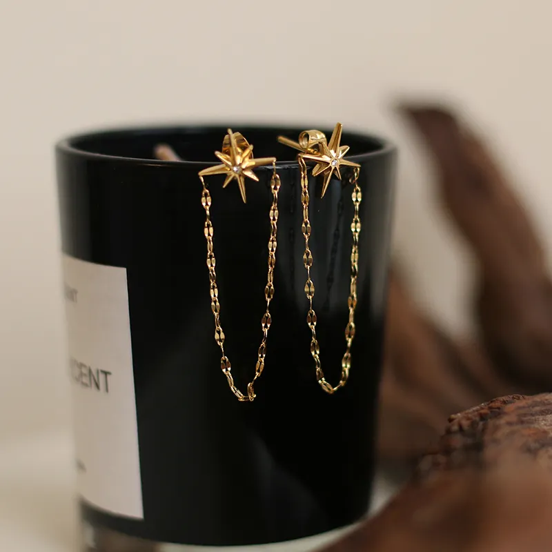 Aretas moda coreana gioielleria raffinata in acciaio inossidabile oro zircone diamante natale donna catena nappa orecchini a bottone stella polare