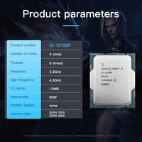 Pour Intel Core i3 12e génération 12100F 4 cœurs 8 Threads L3 = 12 mo Intel 7 10nm processus 4.3Ghz 60W 128G LGA 1700 nouveau CPU