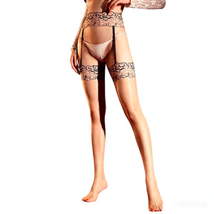 Women's Lace Garters Belt Stockings 15D Thin Mesh Solid Color With Floral Jacquard Design For Sexy Look - Product Image 3