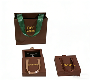 Best-selling Custom-made Cardboard Drawer Jewelry Box with Ribbon, Eco-friendly <b>Ring</b> and Necklace <b>Storage</b> Packaging Box - Product Image 1