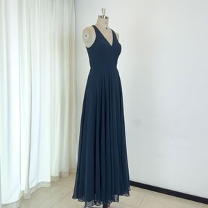 Robes de <span class=keywords><strong>demoiselle</strong></span> <span class=keywords><strong>d</strong></span>'<span class=keywords><strong>honneur</strong></span> TEENYEE, modernes, dernières tendances, en mousseline de soie, avec fente latérale, col en V, bleu marine foncé, <span class=keywords><strong>robe</strong></span> de soirée élégante - Product Image 1