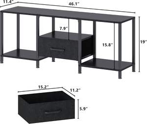 El mueble <span class=keywords><strong>para</strong></span> <span class=keywords><strong>TV</strong></span> está equipado con luces LED, un centro de entretenimiento, <span class=keywords><strong>y</strong></span> también cuenta con estantes abiertos <span class=keywords><strong>y</strong></span> cajones de tela. - Product Image 5