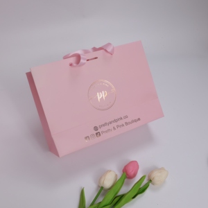 Custom Pink Paper <b>Bag</b> With Rose Gold Foil Stamping Logo <b>Gift</b> Packaging Paper <b>Bags</b> With Handles - Product Image 3