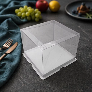 Caja Transparente Plegable para Pastel <span class=keywords><strong>de</strong></span> PET <span class=keywords><strong>de</strong></span> 6 Pulgadas Cuadradas con Base Blanca, Diseño <span class=keywords><strong>de</strong></span> Perfil Bajo, Embalaje Seguro para Alimentos para Pasteles y Pan - Product Image 2