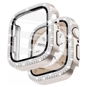 Cubierta de reloj de diamante de dos líneas con funda protectora de pantalla de cristal para <span class=keywords><strong>Apple</strong></span> <span class=keywords><strong>Watch</strong></span> Series <span class=keywords><strong>6</strong></span> 7 8 9 SE 40mm 41mm 44mm 45mm - Product Image 1