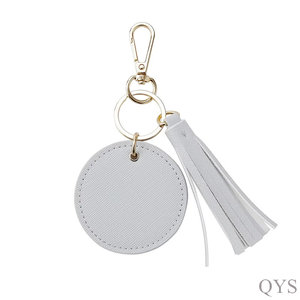 QYS <b>Personalized</b> Logo Round Leather <b>Keychain</b> with Tassel Custom Key Ring Promotional Gift - Product Image 6