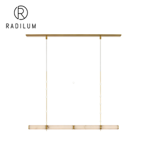 Lámpara de Araña Lineal Moderna de Alabastro, Decoración de Lujo para Comedor de Hotel, Tubo de Piedra Cilíndrico, Latón, LED, Lámpara de Araña Lineal Marcell - Product Image 1