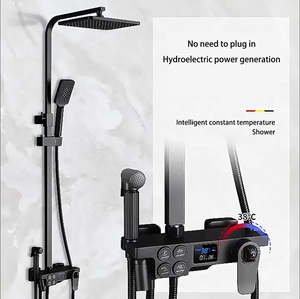 Juego de cabezal de ducha de cobre moderno, aumento de presión, botones de doble fila, pantalla Digital de cuatro velocidades, tubo cuadrado, rociador de bidé, Baño - Product Image 2