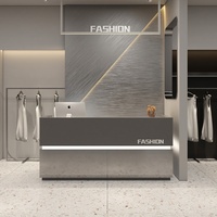 Comptoir de réception gris en acier inoxydable avec rangement pour magasins de vêtements, salons de beauté, espaces commerciaux - Design coréen moderne et minimaliste