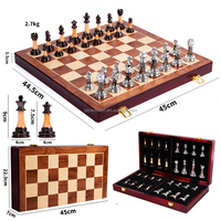 Jeu d'échecs de luxe en bois avec pièces en marbre et métal, plateau pliable personnalisé pour jeux de société