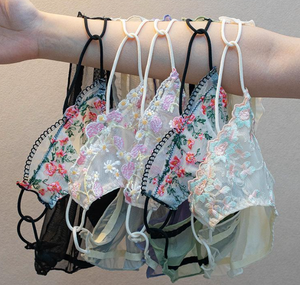 Slip da donna in pizzo ricamato sexy stile francese, vita media, lusso leggero, puro desiderio, traforato, sottile e traspirante - Product Image 6