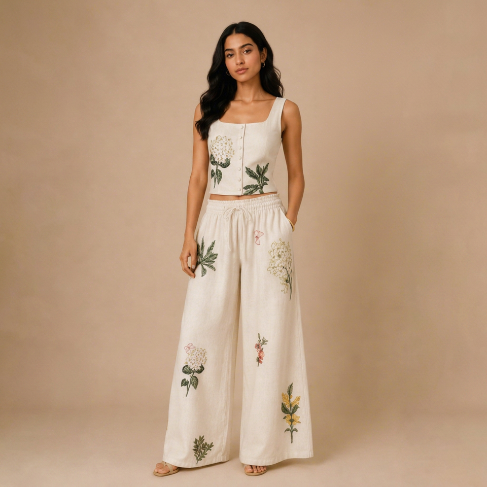 Women's Floral Printed Cotton Co-Ord Set | Sleeveless Crop Top & High ...