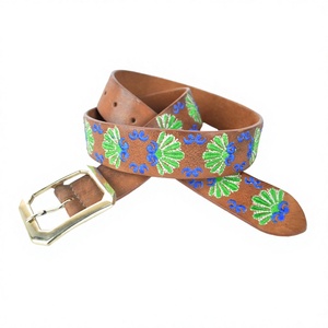 Ceinture en cuir brodée rayée Equipro avec boucle carrée en alliage, style décontracté, robuste, largeur 3,5 cm, longueur 110 cm, une seule pièce - Product Image 1