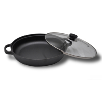 Poêle à fond plat en fonte à double anse, best-seller, taille personnalisable, antiadhésive, avec couvercle en verre, compatible induction