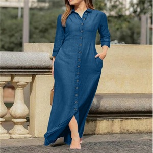 Elegant Women's Clothing Women Long Shirt <strong>Dresses</strong> <strong>Denim</strong> Style Button Long Sleeves Casual Ladies <strong>Denim</strong> <strong>Dress</strong> - Product Image 1