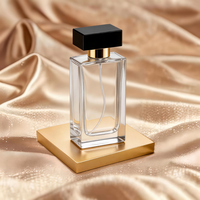 Flacon de parfum carré transparent de 60 ml, 80 ml, 100 ml avec bouchon noir et col doré, emballage de luxe pour parfum, impression sérigraphique
