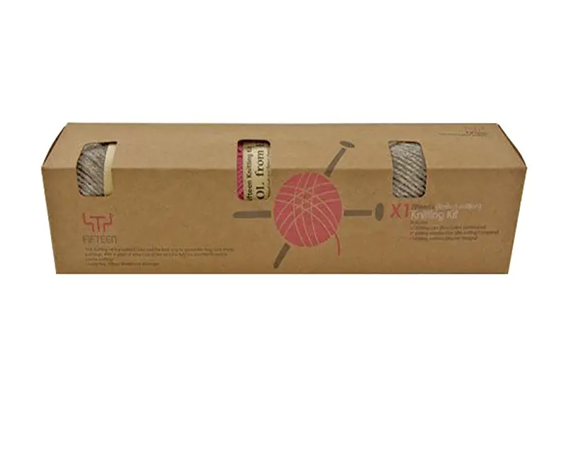 Knit wool ball & knit needles custom packaging boxes custom yarn packaging eco-friendly brown kraft paper box