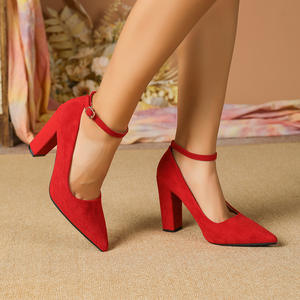 Zapatos de Tacón Grueso y Punta, Talla Grande 43, de Gamuza, <span class=keywords><strong>con</strong></span> Boca Poco Profunda, para Mujer, Estilo Europeo y Americano, Ideales para el Trabajo - Product Image 3