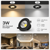 Downlight LED Regulable Minimalista, Foco COB Antideslumbrante Profundo de 3W Empotrable para Proyectos de Decoración Hotelera