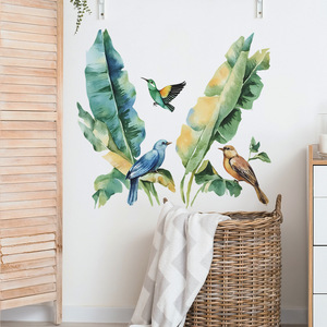 Autocollants <span class=keywords><strong>muraux</strong></span> décoratifs en PVC auto-adhésifs à motif <span class=keywords><strong>tropical</strong></span> de feuilles de bananier, oiseaux et plantes pour salon et chambre à coucher - Product Image 5