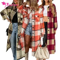 2022 फैशन सर्दियों घिसना महिलाओं के वस्त्र हवाले ग्रिड पैटर्न ओवरकोट बुनना कार्डिगन लंबी खाई कोट