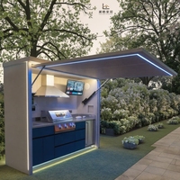 Cuisine extérieure modulaire moderne en acier inoxydable, multifonctionnelle, résistante à la rouille, au vent, avec panneau en verre, pour barbecue