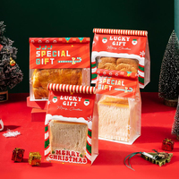 Conception de Noël Pochette à fond plat réutilisable Tin Tie Bread Bakery Paper Packaging Bags Toast Bag avec fenêtre transparente