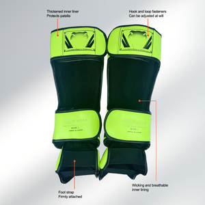 Protectores de pierna de <span class=keywords><strong>boxeo</strong></span> de cuero PU con logotipo personalizado Sanda Kickboxing competiciones de entrenamiento espinilleras protección profesional duradera - Product Image 5