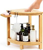 Banquette de douche d'angle à 2 niveaux Tabouret imperméable pour salle de bain Rasage des jambes Chaise de bain en bambou avec porte-savon supplémentaire et crochets