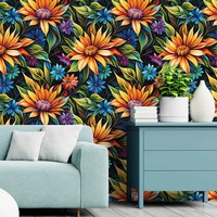 Blumenmuster Selbstklebende Wasserdichte PVC-Tapete Maßgefertigte Abzieh- und Aufkleb-Europäische Wanddekoration für Wohnzimmer & Schlafzimmer