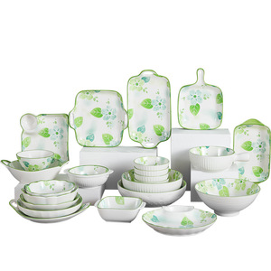 Ceramic Bone China Tableware Plates Bowls Dishes <b>Microwave</b> Safe Glazed Plant Pattern Household High-End Fresh Style <b>Set</b> Spoon - Product Image 5