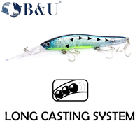 Leurre de pêche dur flottant imprimé en 3D B&U JT15 110 mm 15,3 g ABS pour la pêche en eau douce, rivière, mer, bar, dorade, brochet, sandre