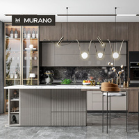 Armoires de cuisine modernes de haute qualité OEM ODM personnalisées, minimalistes, avec porte en verre et étagères ouvertes