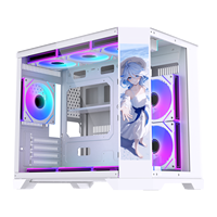 Lovingcool Mid Tower Desktop Panoramic Tempered Glass PC Casing CPU Cabinet MATX Cooling Gaming Computer Case with LCD Screen