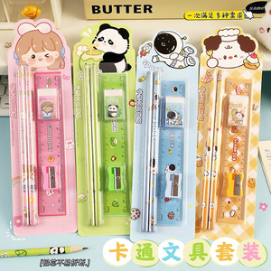 Cartoon Pencil <b>Set</b> Student <b>Stationery</b> Ruler 5 Piece <b>Set</b> Children Drawing Supplies Kindergarten Gift - Product Image 4