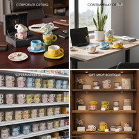 Tasse à café et soucoupe en céramique peinte à la main, forme irrégulière, motif fleur, nuage, carreaux, en porcelaine, pour la maison, le café, le thé de l'après-midi