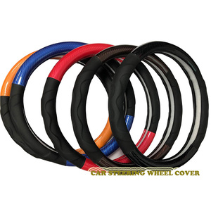 Housse de <span class=keywords><strong>volant</strong></span> de voiture en cuir de Fiber de carbone, trou noir, marqueur bleu pour Golf 7 GTI Golf R MK7 VW <span class=keywords><strong>Polo</strong></span> - Product Image 1