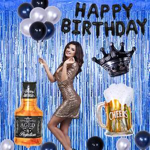 Decoraciones para fiesta de <span class=keywords><strong>feliz</strong></span> <span class=keywords><strong>cumpleaños</strong></span> en negro y azul con cortinas con flecos de aluminio para hombres y mujeres para ocasiones de graduación de Halloween - Product Image 4
